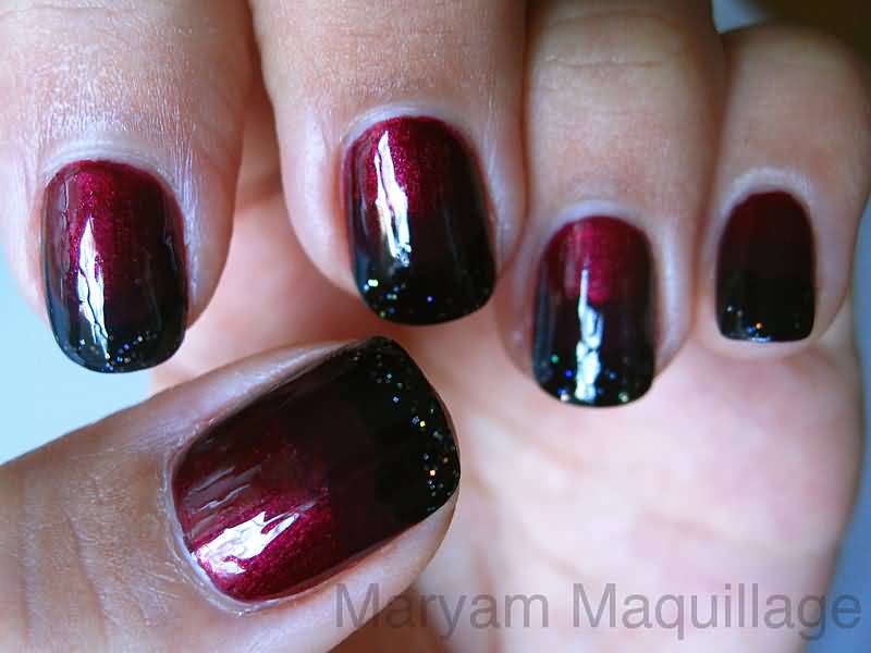 Red And Black Gel Ombre Nail Art Design