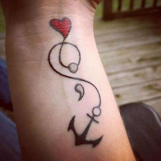 Red Heart Balloon With Anchor Tattoo On Wrist