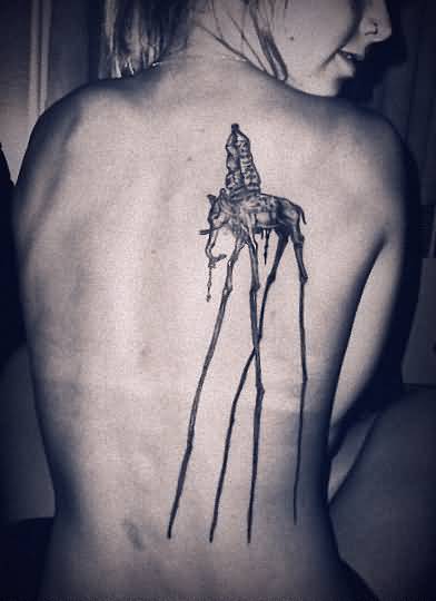 Right Back Shoulder Dali Elephant Tattoo