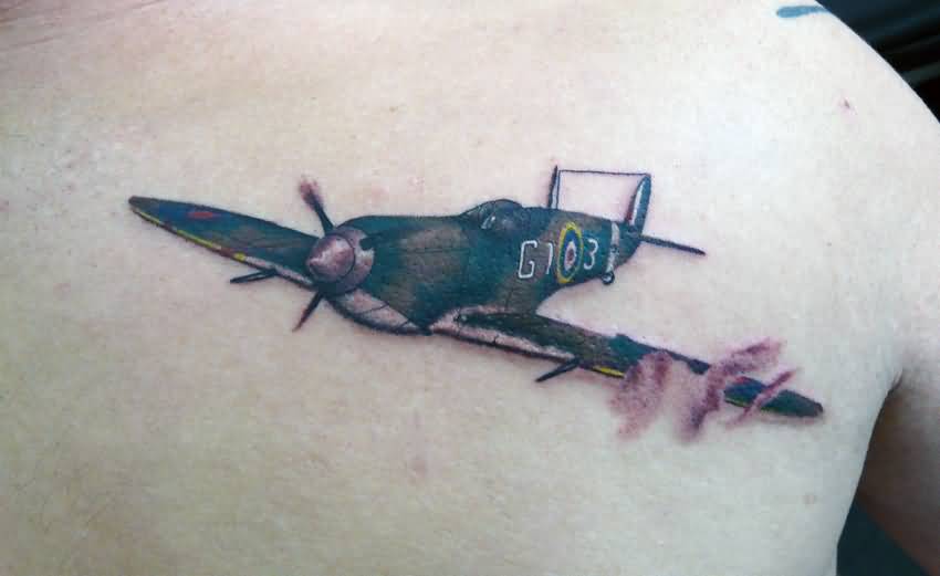 Right Back Shoulder Spitfire Tattoo Idea