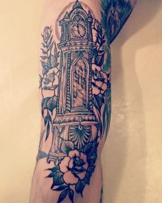 Rose And Grandfather Clock Tattoo