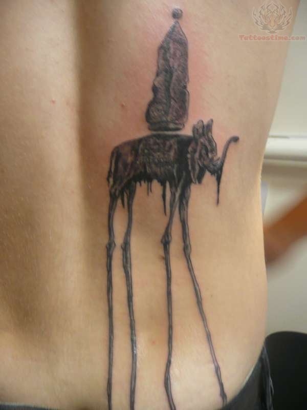 Salvador Dali Elephant Tattoo On Back