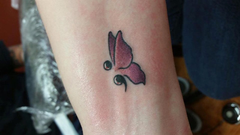 Semicolon Butterfly Tattoo On Wrist