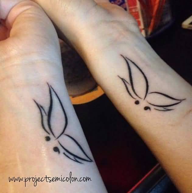 Semicolon Butterfly Tattoo s On Wrists