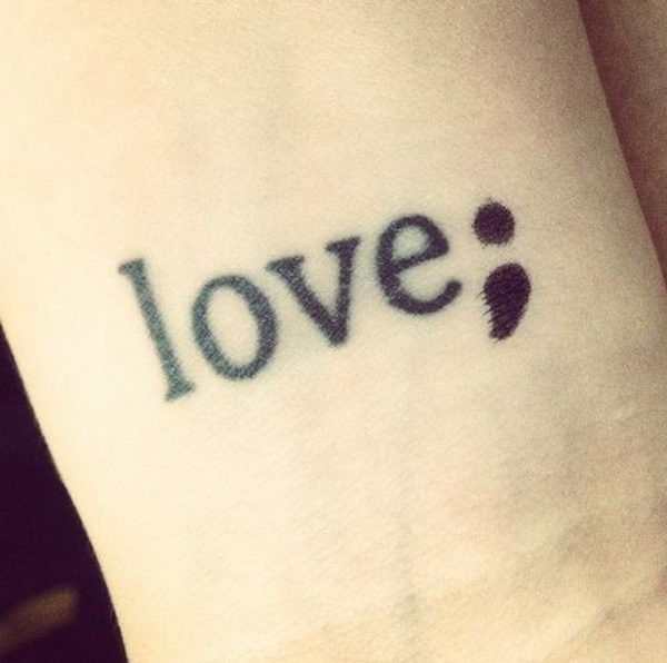 Semicolon Love Tattoo On Wrist