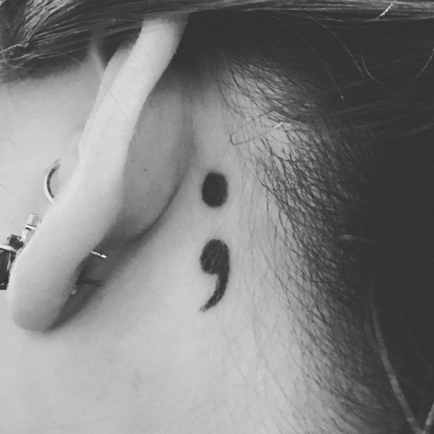 Semicolon Tattoo On Back Ear
