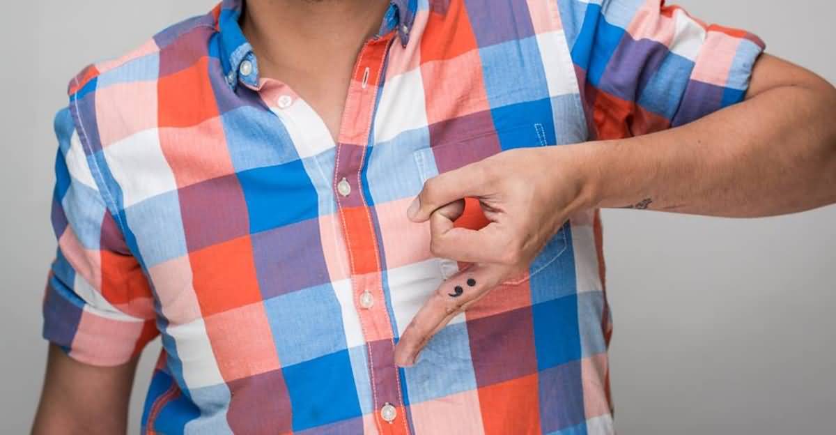Semicolon Tattoo On Finger For Guys