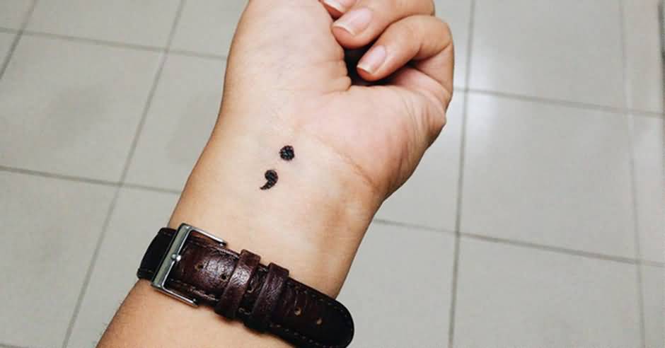 Semicolon Tattoo On Girl Left Wrist For Girls