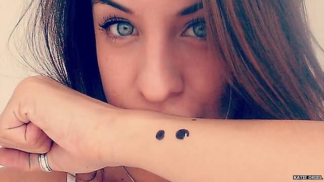 Semicolon Tattoo On Girl Left Wrist