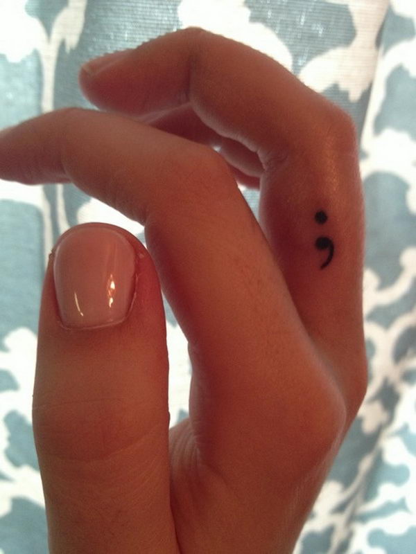 Semicolon Tattoo On Girl Middle Finger