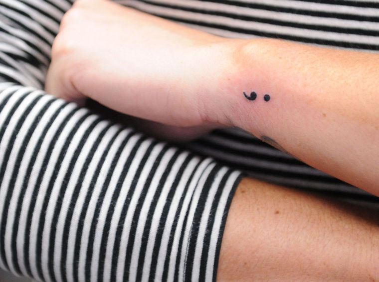 Semicolon Tattoo On Left Side Wrist