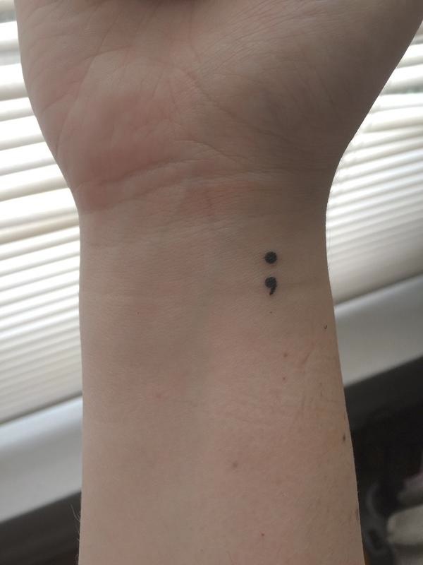Semicolon Tattoo On Right Wrist