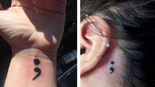 Semicolon Tattoo On Wrist And Behind The Ear
