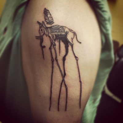Shoulder Dali Elephant Tattoo