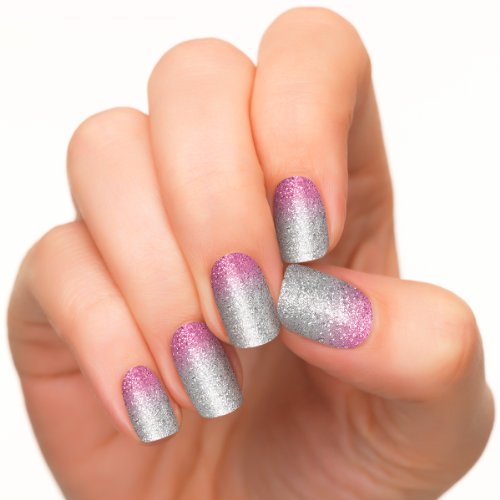Silver And Pink Glitter Ombre Nail Art
