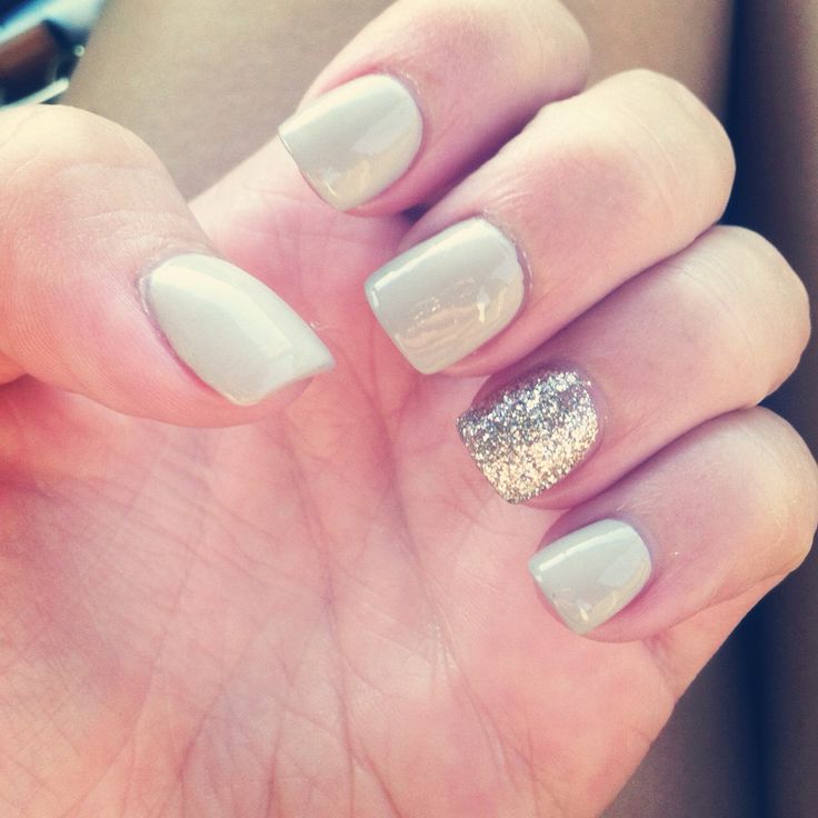 Silver Glitter Accent Nail Design For Girls