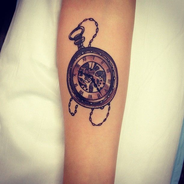Simple Clock Tattoo On Forearm by Pari Corbitt