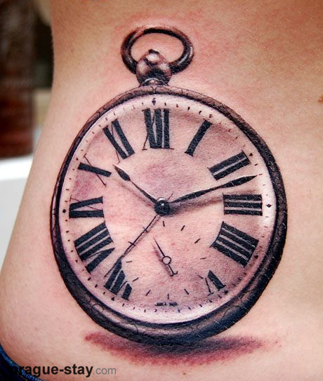 Simple Clock Tattoo On Waist