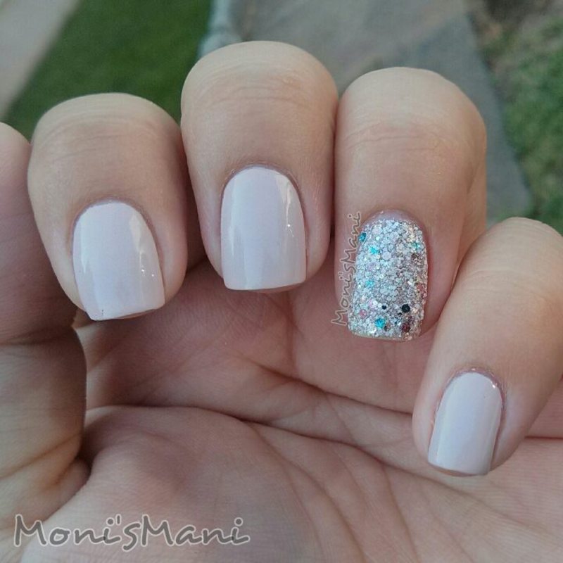 Simple Nude Nails With Glitter Accent Nail Art