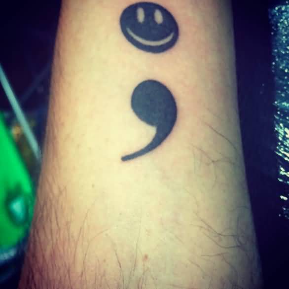 Smiley Semicolon Tattoo On Forearm