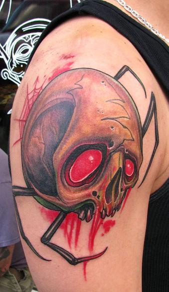 Spider Arachnid Skull Tattoo On Right Shoulder