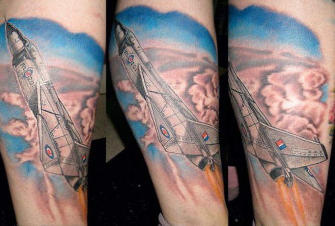 Spitfire Flying In Sky Tattoo