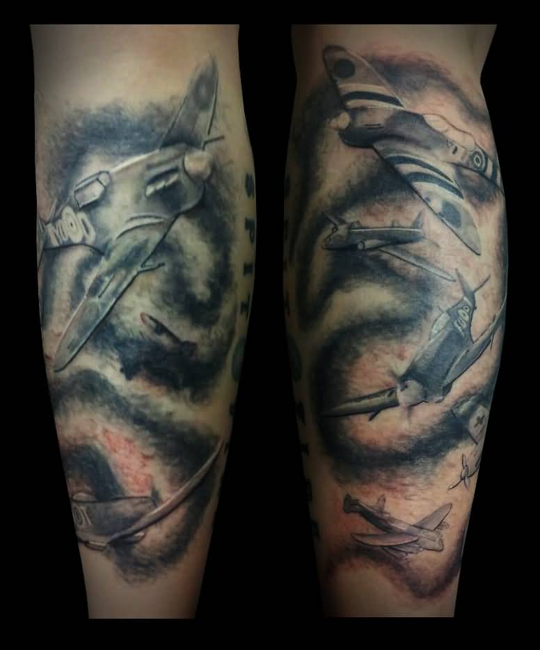 Spitfire Tattoo On Leg by Ianinktattoo