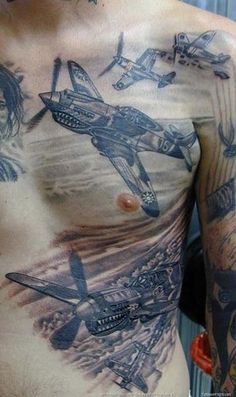Spitfire Tattoo On Man Chest