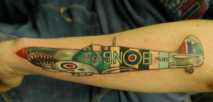 Spitfire Tattoo On Man Left Arm