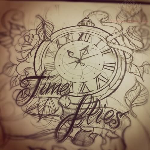 Time Flies Clock Tattoo Design
