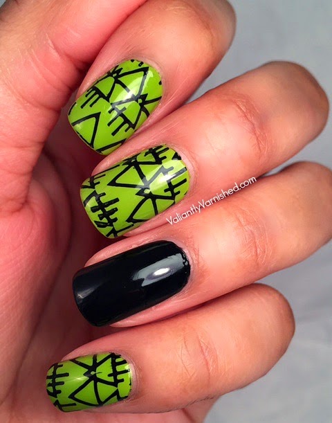 Tribal Nails With Black Glossy Accent Nail Art