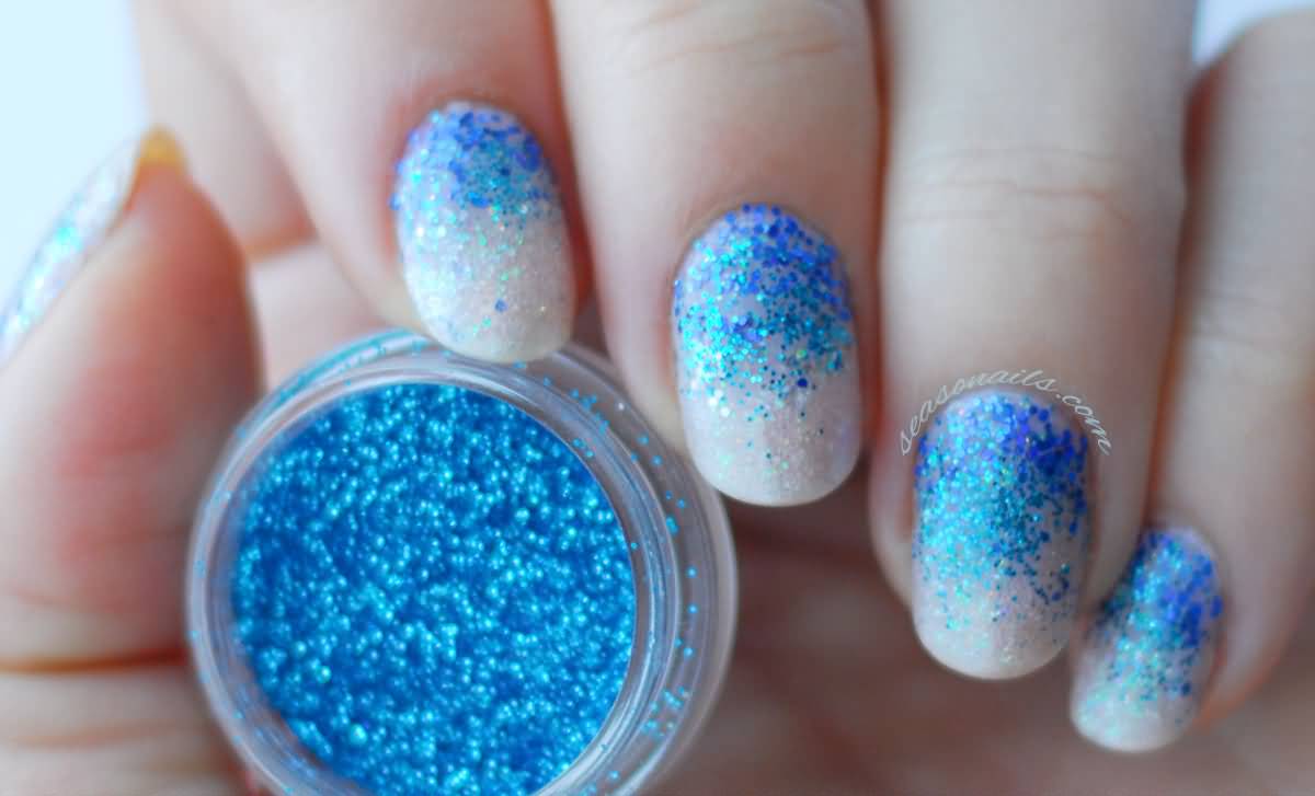 Turquoise Glitter Ombre Nail Art