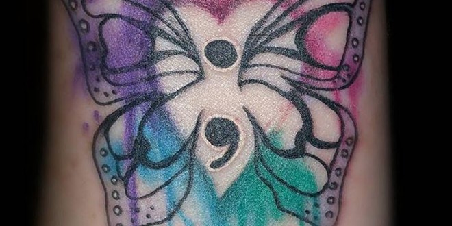 Watercolor Butterfly Semicolon Tattoo