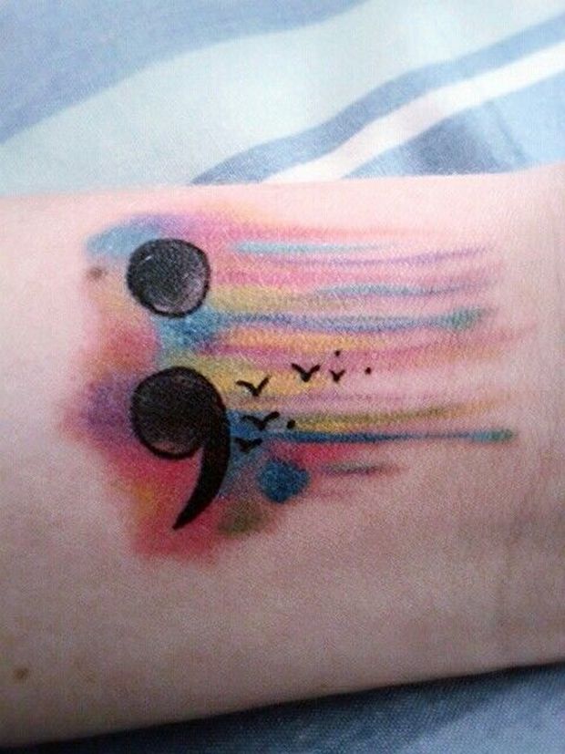 Watercolor Semicolon Tattoo On Left Wrist