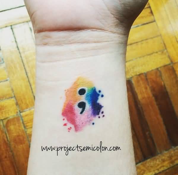 Watercolor Semicolon Tattoo On Right Wrist