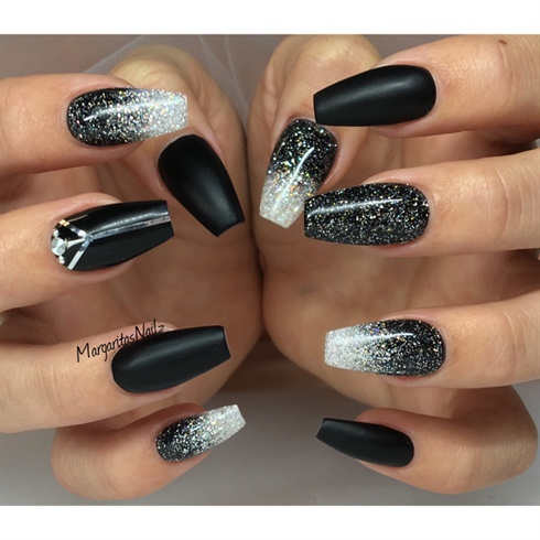White And Black Glitter Ombre Nails