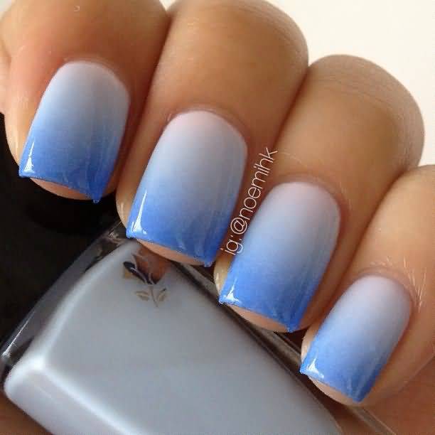 White And Blue Beautiful Ombre Nail Art