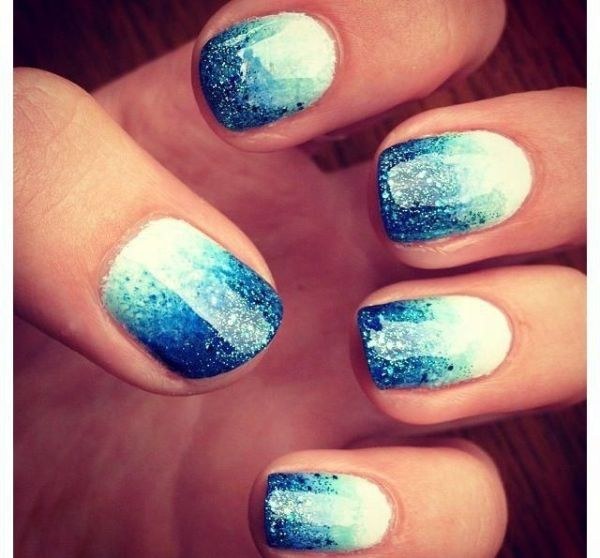 White And Blue Gel Ombre Nail Art