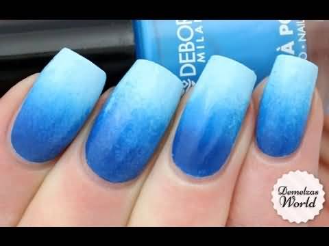 White And Blue Ombre Nail Art Design
