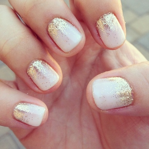 White And Gold Glitter Ombre Nail Art