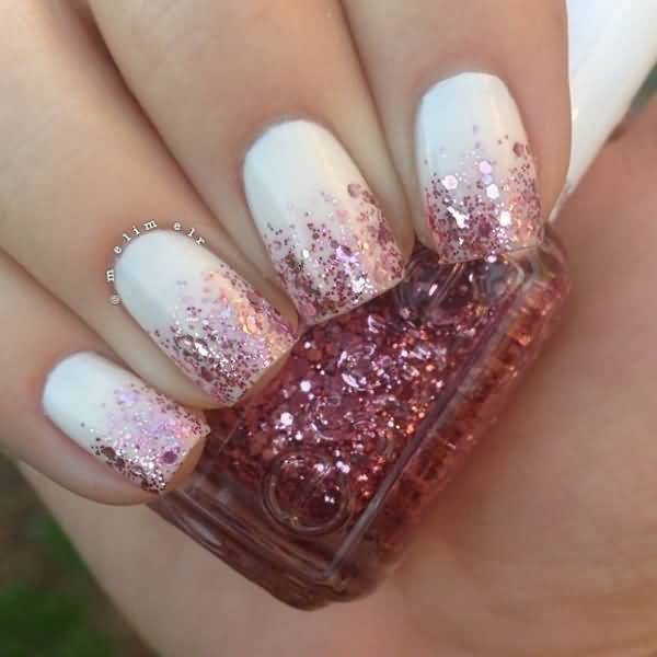 White And Pink Glitter Ombre Nail Art