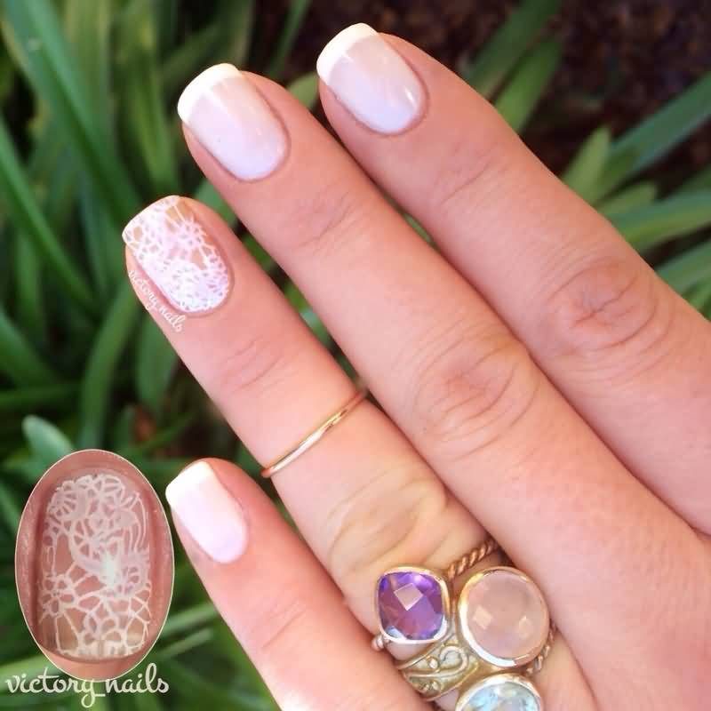 White Lace Accent Nail Art