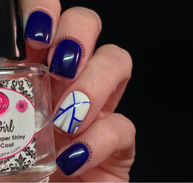 White Nail With Blue Cross Stripes Accent Nail Art