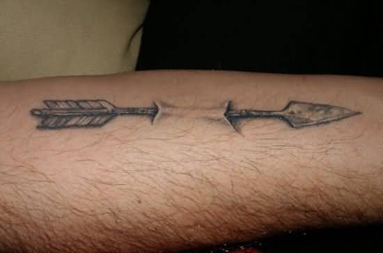 3D Arrow Ripped Skin Tattoo On Forearm