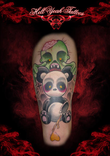 3D Colorful Panda With Ghost Tattoo Design