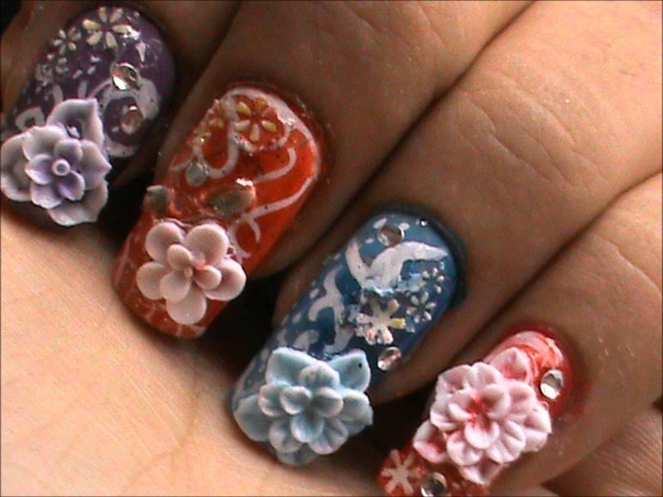 3d Flower Nail Art Design Idea For Trendy Girls