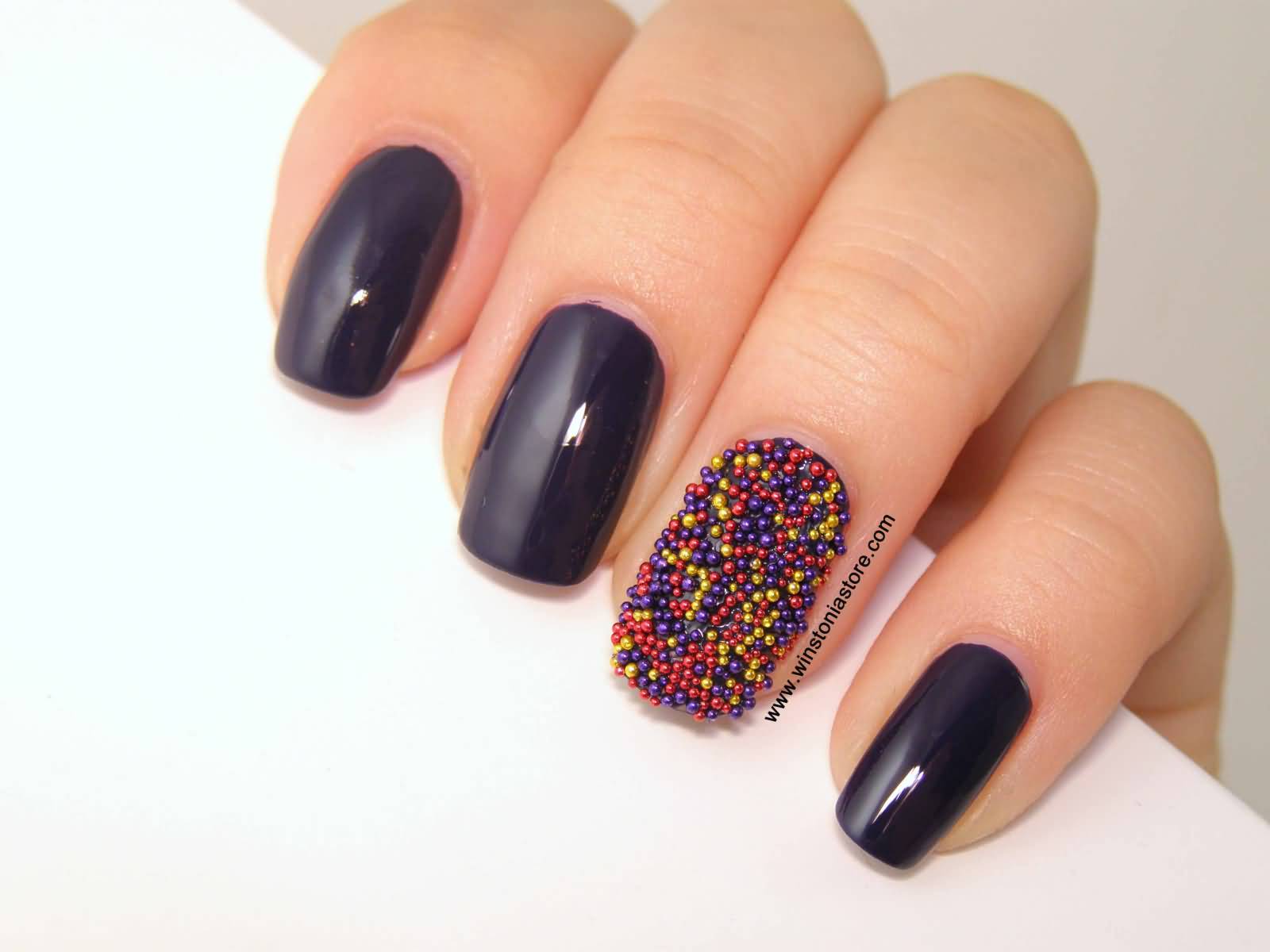 Accent Multicolored Caviar Nail Art Design
