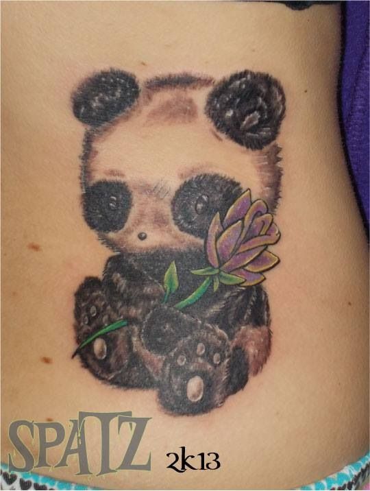Adorable Baby Panda With Purple Rose Tattoo