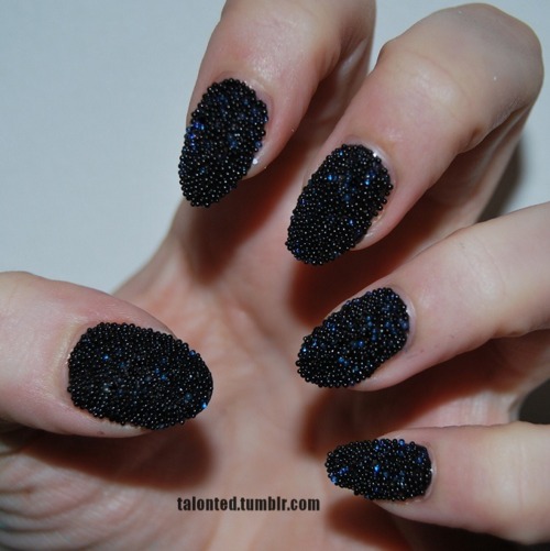 Adorable Black Caviar Beads Nail Art Design
