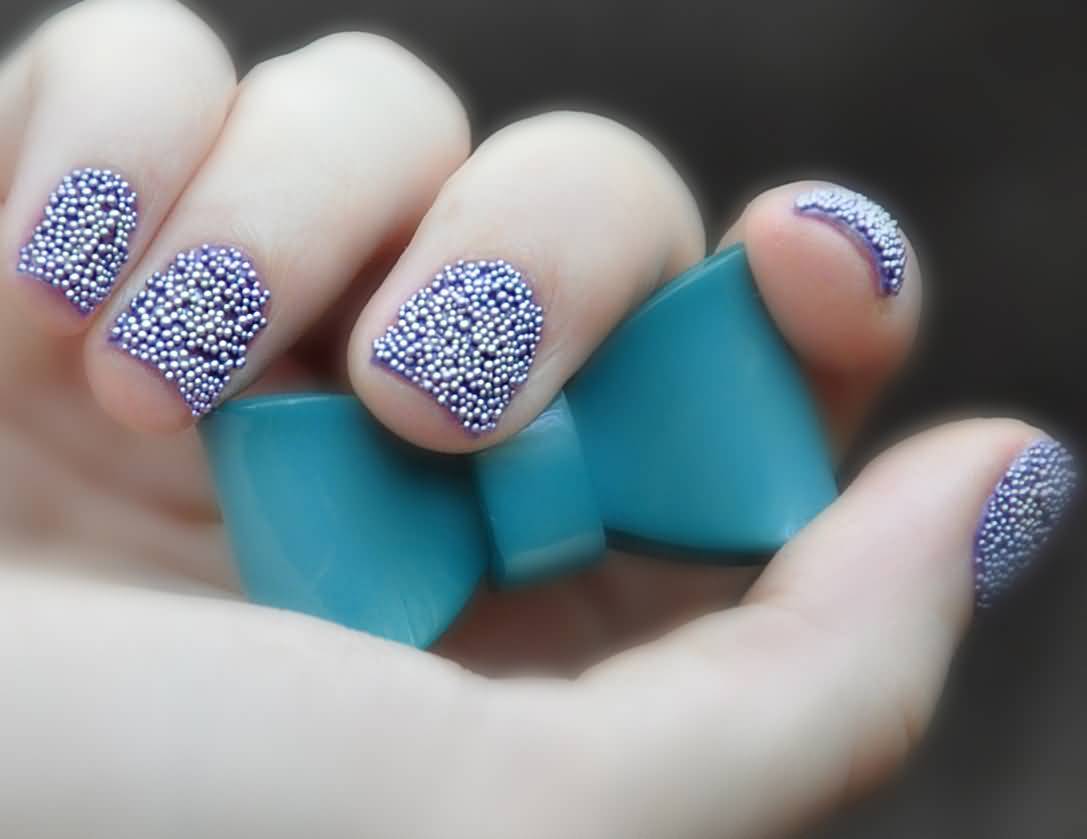 Adorable Caviar Beads Nail Design Idea For Girls